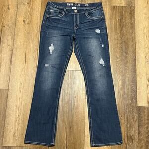 Hydraulic Lola Slim Boot Cut Distressed Jeans Med Wash Flap Pockets Size 13/14 R